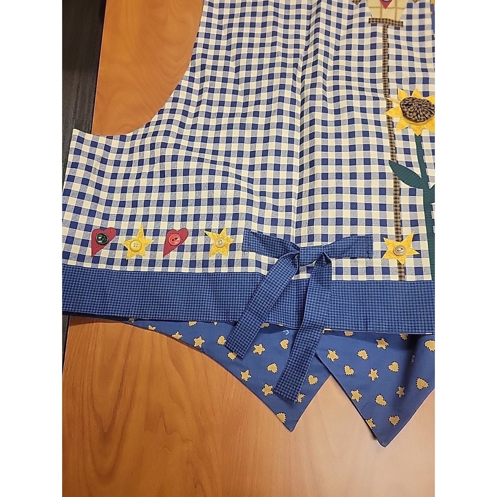Vintage Cottagecore Patchwork Vest Sunflower Birdhouse Gingham Blue Artisan Sz L - Picture 9 of 12